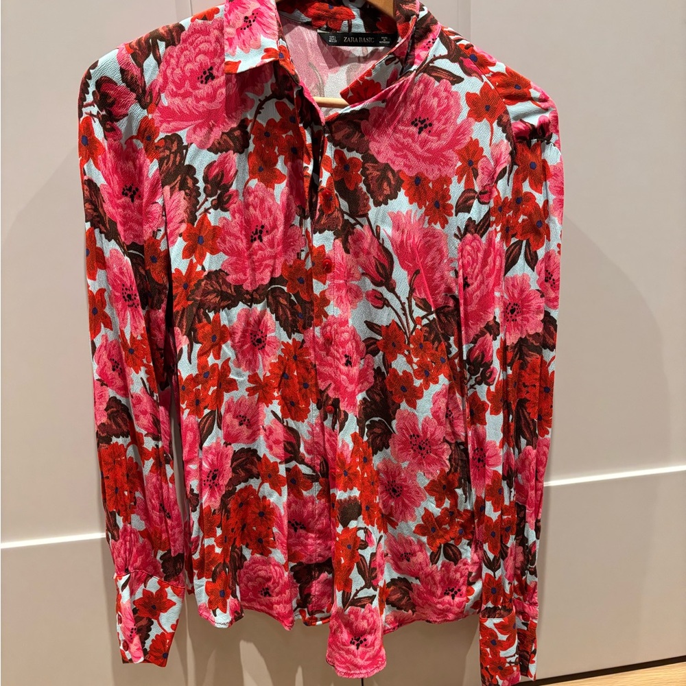 Zara Floral Shirt in Red and Pink